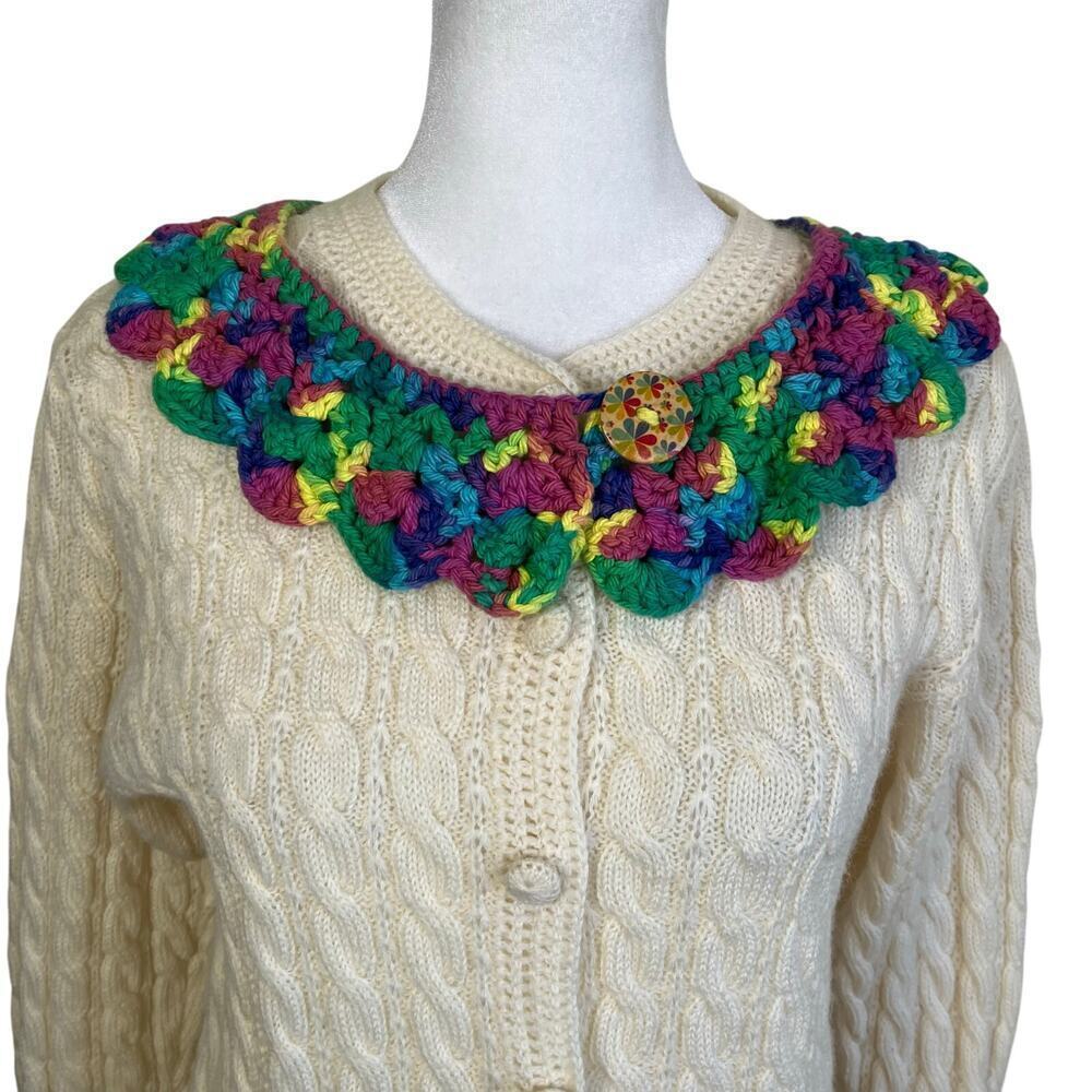 Handmade Rainbow Crochet Knit Collar Peter Pan Collar w Button Closure